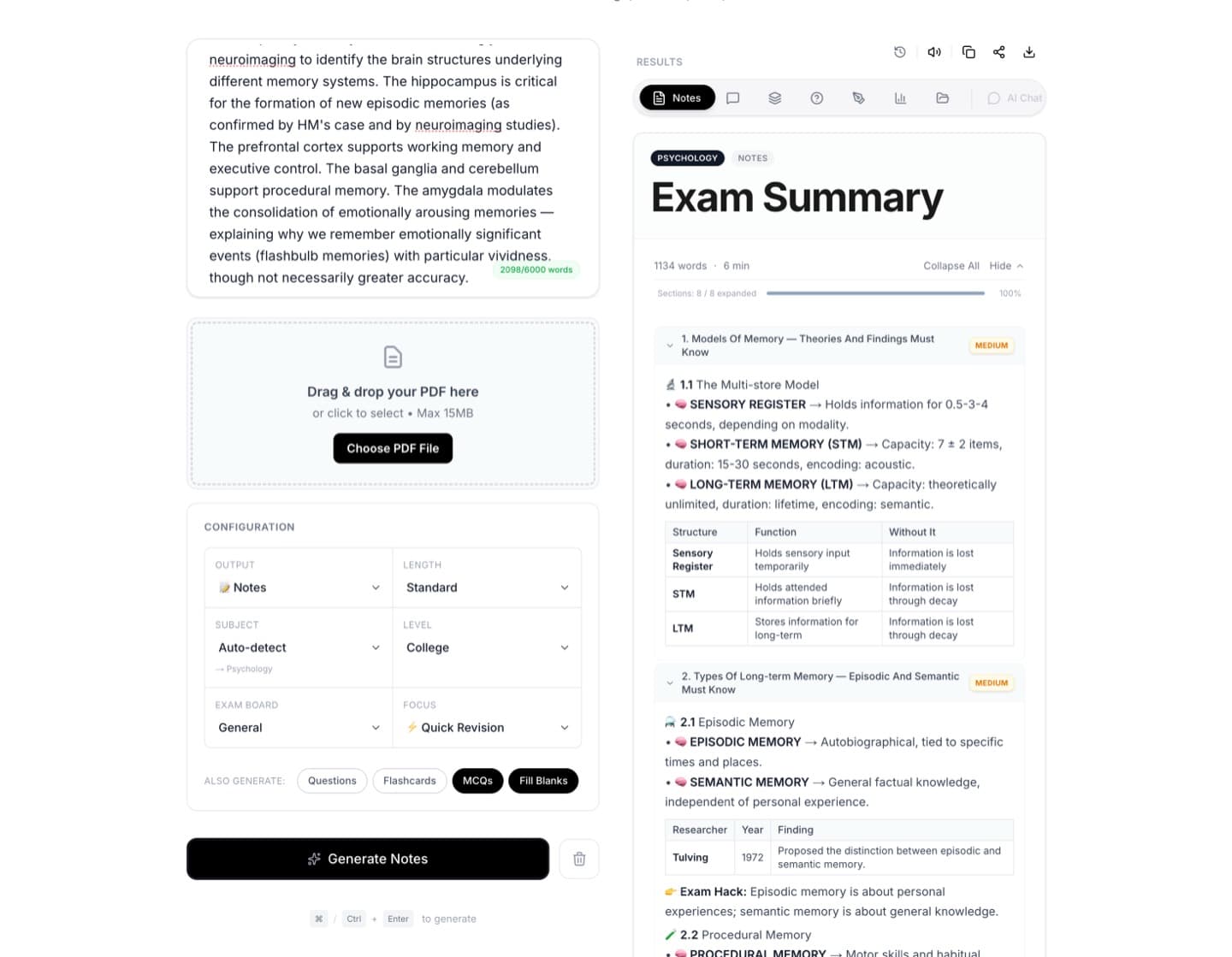 Aripsy Full Dashboard — Notes, MCQ & Flashcard Generator
